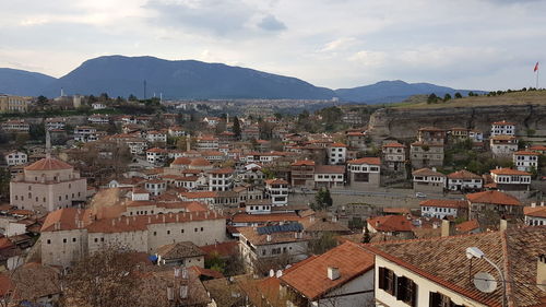 High angle view of townscape against sky