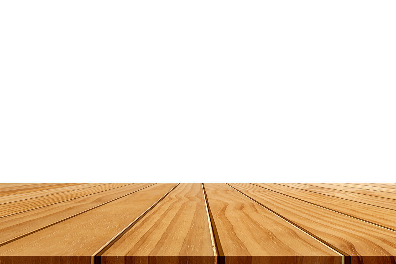 EMPTY WOODEN FLOOR AGAINST CLEAR SKY