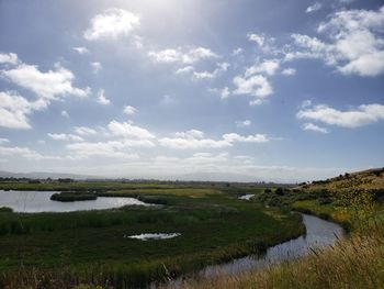 Scenic view of lake against sky