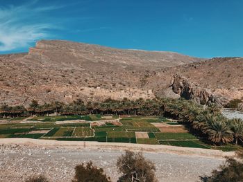 Scenic view of field against blue sky