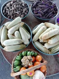 High angle view of vegetables for sale in market