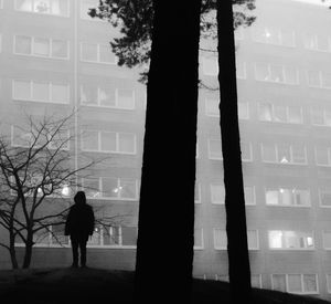 Rear view of silhouette woman walking in city