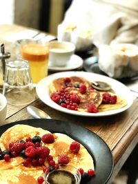 High angle view of breakfast served on table