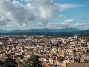 High angle view of townscape against sky