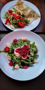 High angle view of food served in plate