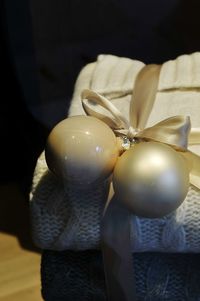 Close-up of christmas decoration on table