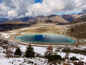 Scenic view of snowcapped mountains against sky