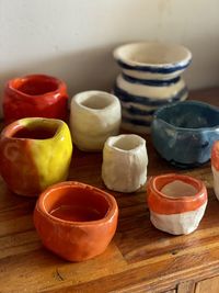 Close-up of pottery on table