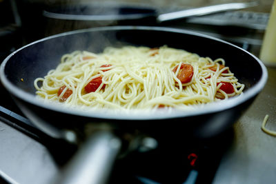 High angle view of food in bowl on table