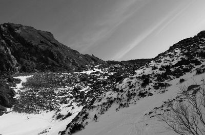 Scenic view of snow covered mountains against sky