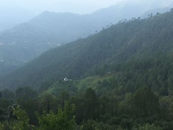 High angle view of landscape against mountains