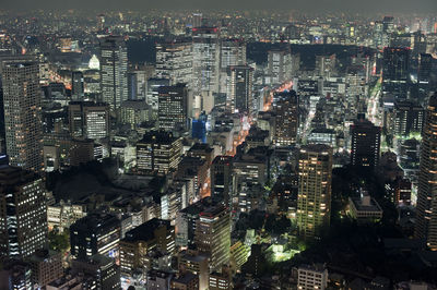 Aerial view of city at night