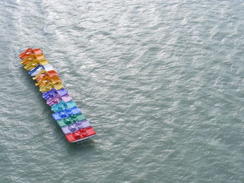 High angle view of nautical vessels floating on water