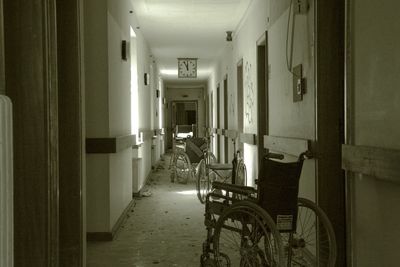 Wheelchairs in hospital corridor