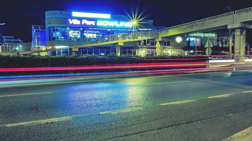 Light trails on road at night