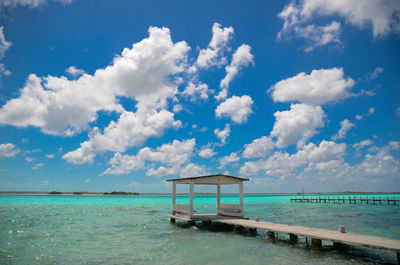 Scenic view of sea against blue sky