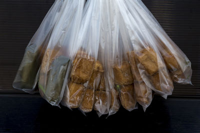 Close-up of food in plastic bags