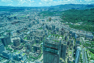 High angle view of cityscape against sky