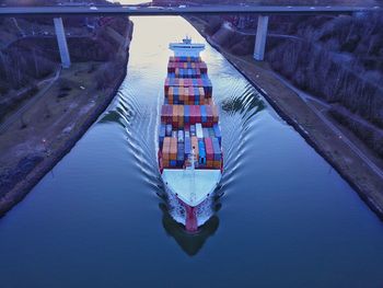 High angle view of boat in river