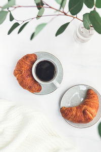 High angle view of breakfast served on table