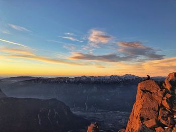 Scenic view of mountain against sky during sunset