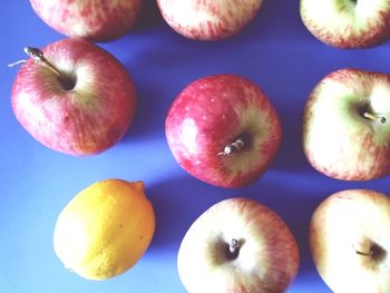 High angle view of apples on table