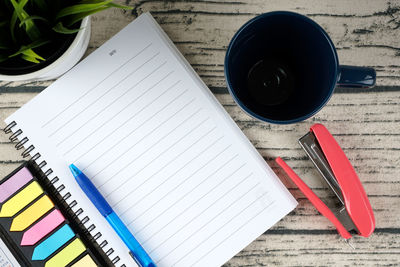 High angle view of pen on table