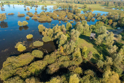 Aerial footage of flooded floodplain in lonjsko polje, croatia