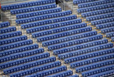 Full frame shot of blue stairs in stadium