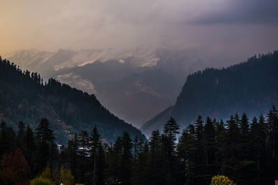 Silhouette of mountains and trees against sky