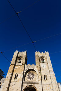 Low angle view of building against blue sky