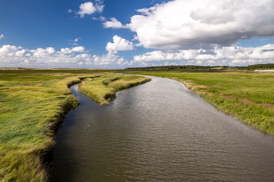 Scenic view of green landscape against sky