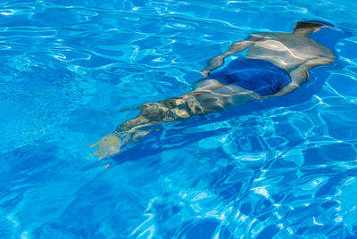 High angle view of person swimming in pool