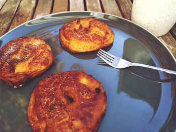 High angle view of breakfast on table