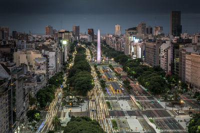 Aerial view of city at night