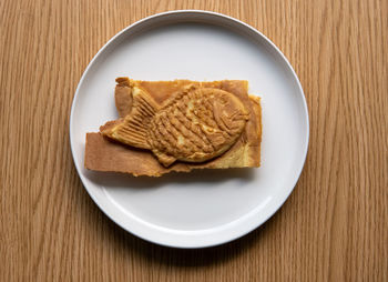 High angle view of breakfast served on table