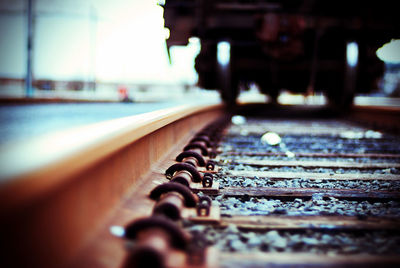 Close-up of train on railroad track