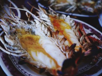 High angle view of fish served in plate
