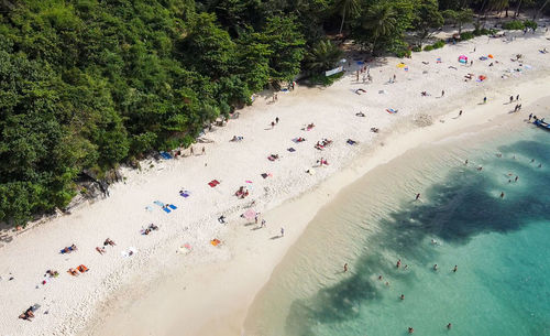 High angle view of people on beach