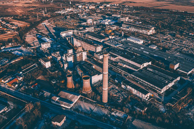 High angle view of city street and buildings