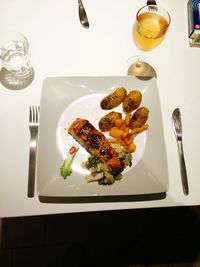 High angle view of food in plate on table