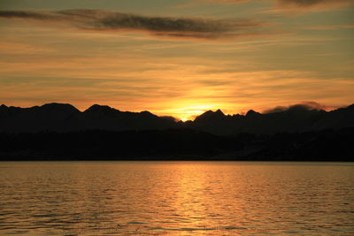 Scenic view of lake against sky during sunset