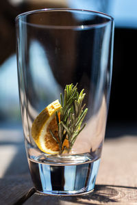 Close-up of beer glass on table