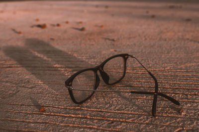 Close-up of eyeglasses on table