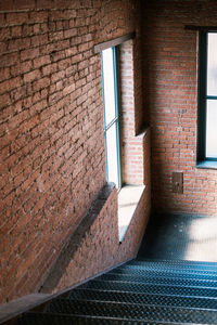 High angle view of window by steps