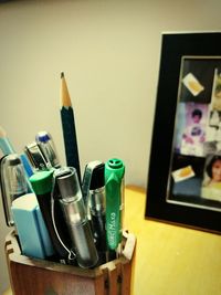 Multi colored objects on table