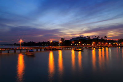 Scenic view of lake against sky at sunset