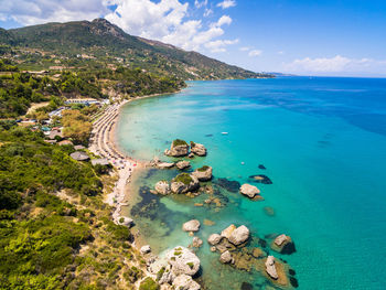 High angle view of beach against sky