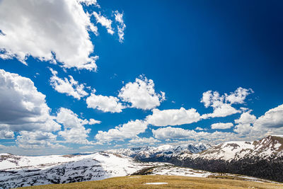 Scenic view of snowcapped mountains against sky