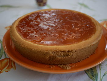 Close-up of cake in plate on table